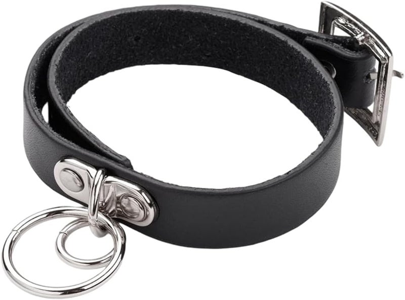 CALFOVERA Black Cowhide Leather Choker for Women Jewelry Adjustable Gothic Style Plain Genuine Leather Collar Chain Punk Design Circle Short Necklace for Costume Jewelry Party Cosplay Gift - Image 1